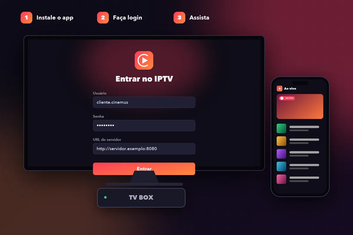 Como instalar IPTV: Smart TV, TV Box e celular com tela de login do aplicativo player