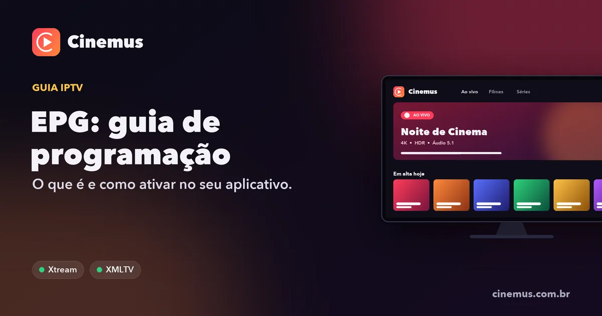 Grade de programação EPG do IPTV Cinemus na tela da TV