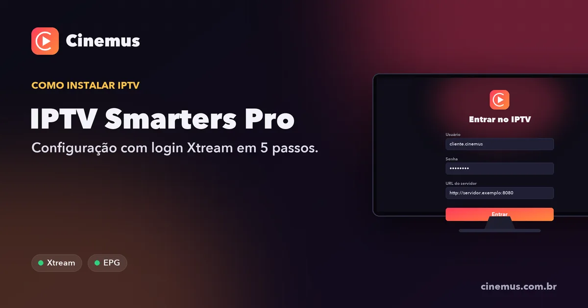 Tela de login do IPTV Smarters Pro com os campos de usuário, senha e URL do servidor