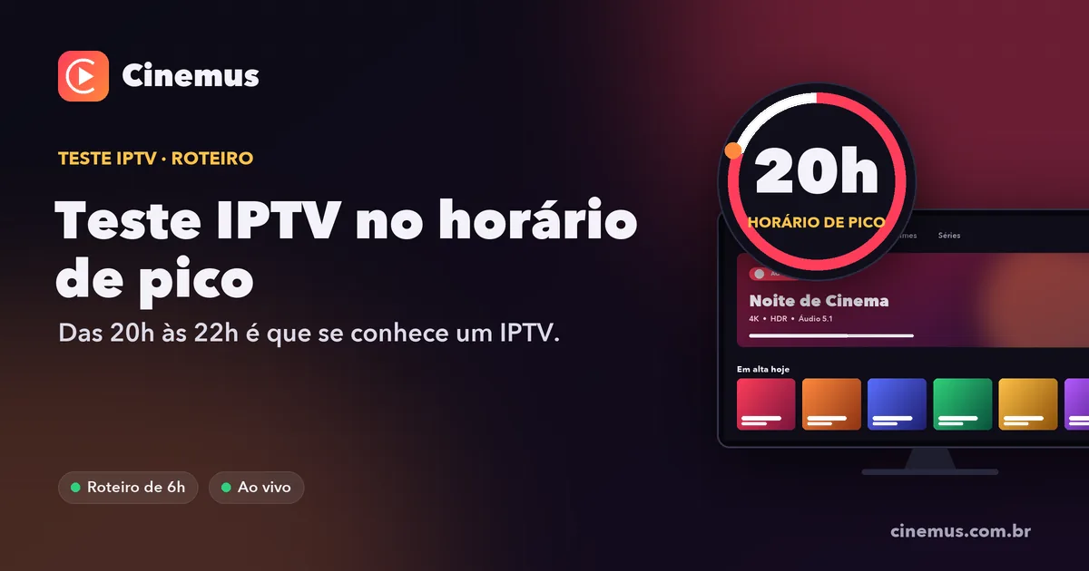 Relógio marcando o horário de pico das 20h às 22h ao lado de uma TV com IPTV ao vivo