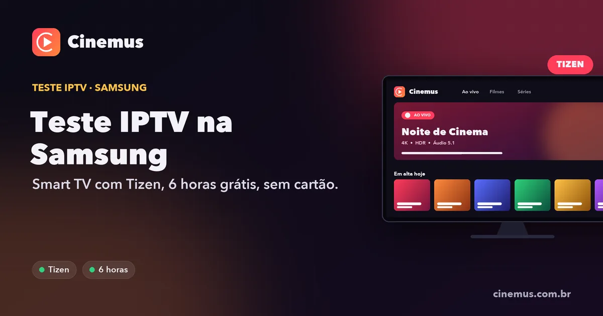 Teste IPTV na Smart TV Samsung com o aplicativo player aberto na grade de canais